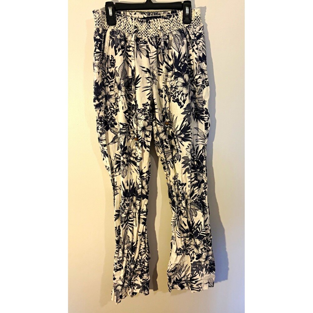 Beau Dawson Women’s Floral Linen blend Wide-leg Pants, Medium